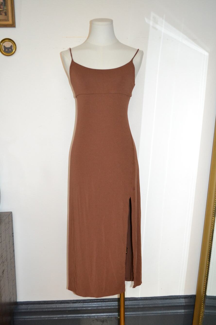 Aritzia Wilfred Brown Backless Empire Waist Dreamweaver Midi Dress Size Medium
